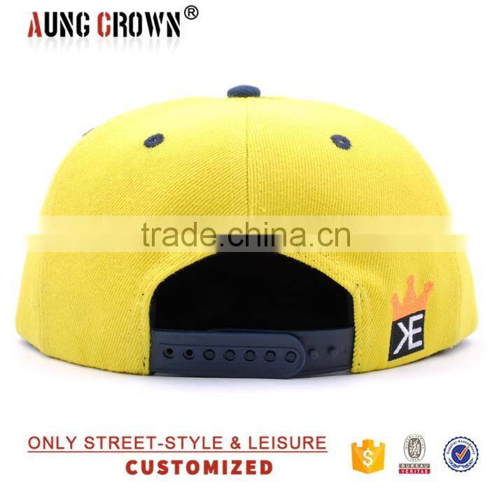 casual embroidery flat bill yellow snapback cap