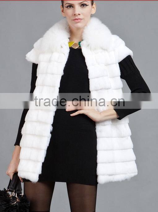 rex14057 new style fashion women rabbit fur vest white