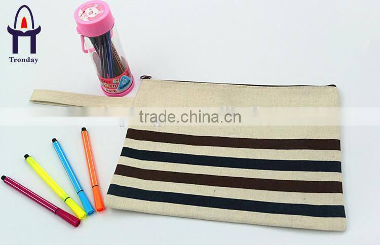 Denim pencil case with stripe, promotional pencil bag
