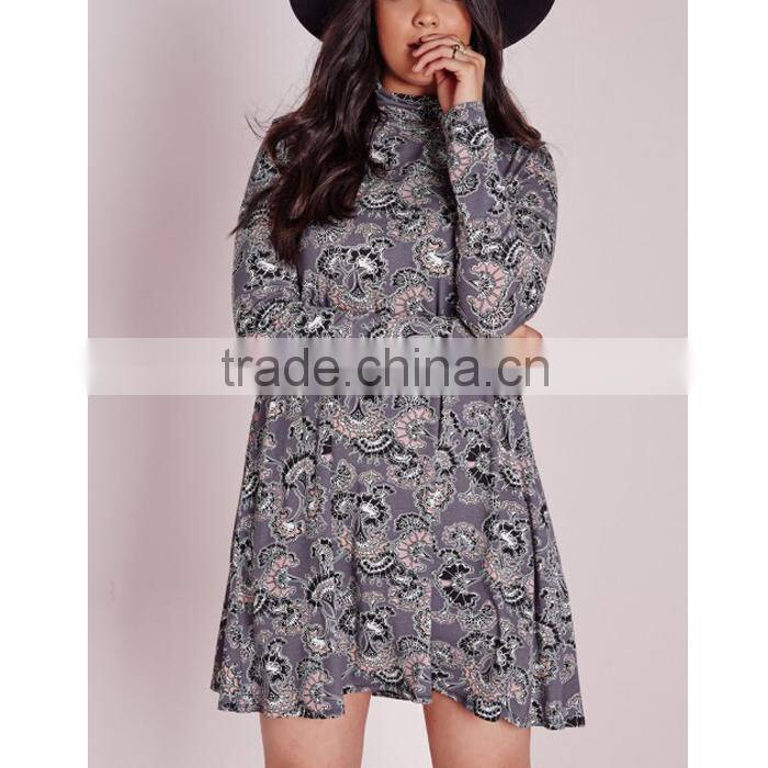 Factory price plus size floral jersey swing dress