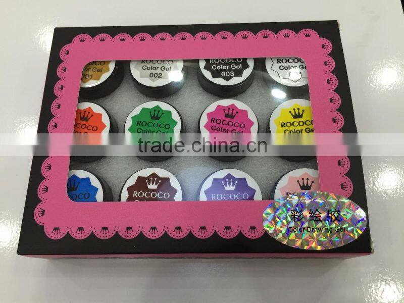 2015 fashion versatile uv gel nail polish 12 color soak off painting gel carving nail crystal powder