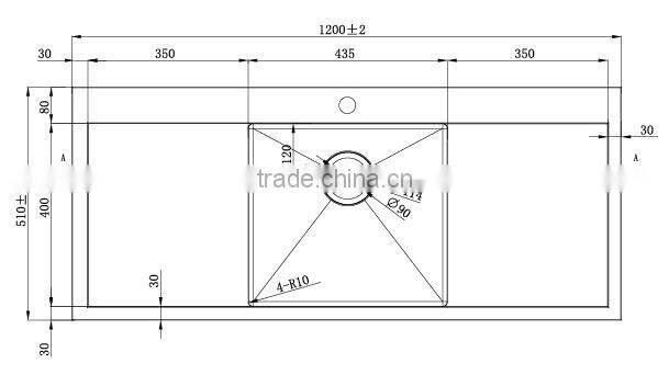 Brushed overmount built-in double drainboard single bowl 304 stainless steel sink