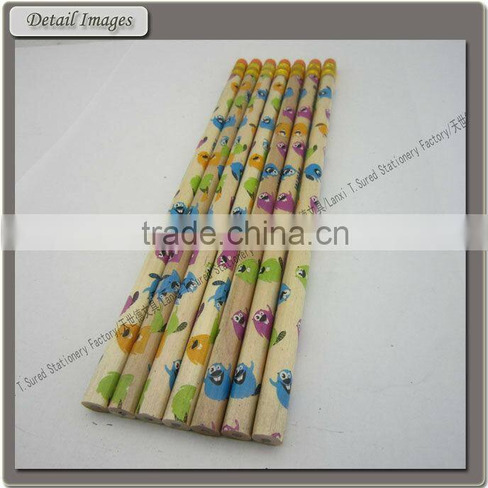 7"Black Lead Round Shpae HB Cartoon Pencil With Eraser