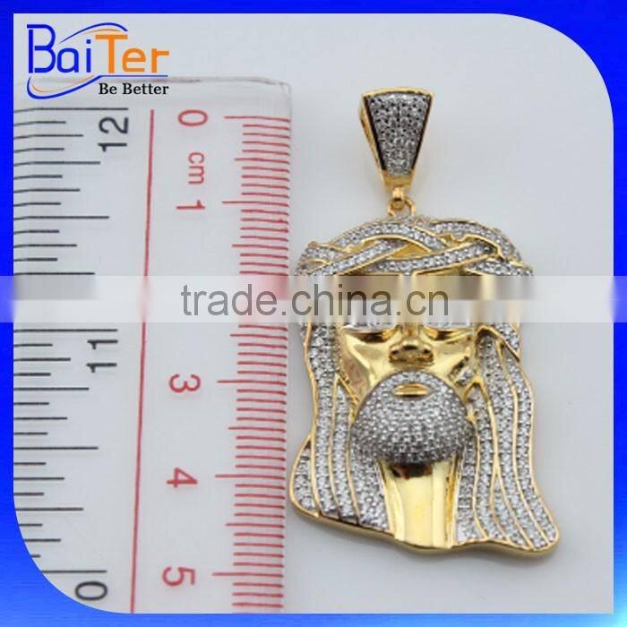 Wholesale Fashion Hip Hop Jewelry Gold Plated 925 Sterling Silver CZ Created Diamond Jesus Face Head Pendant Piece Jesus Pendant