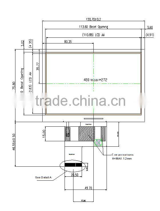 TFT LCD 3.5 inch flexible tft lcd display with RGB interface with touch panel