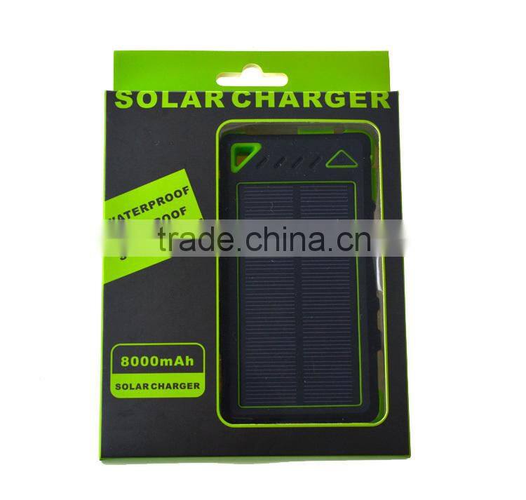 With frosted material dual usb portable 8000mah waterproof solar power bank charger for mobile phone