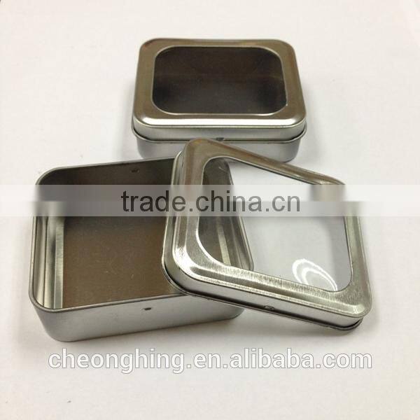 Mini tin box with clear pvc window for perfume