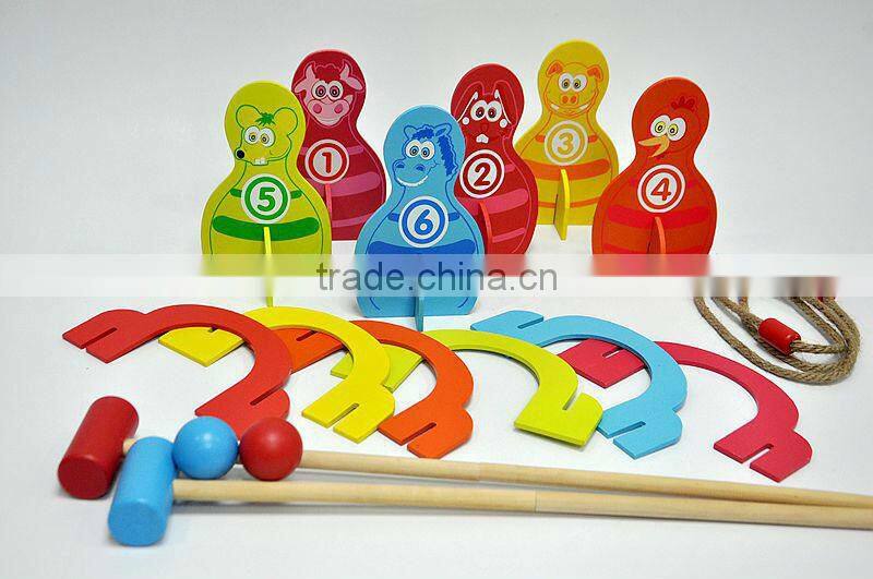 Indoor/outdoor kids sport wooden toy/2 player ring toss game/croquet set