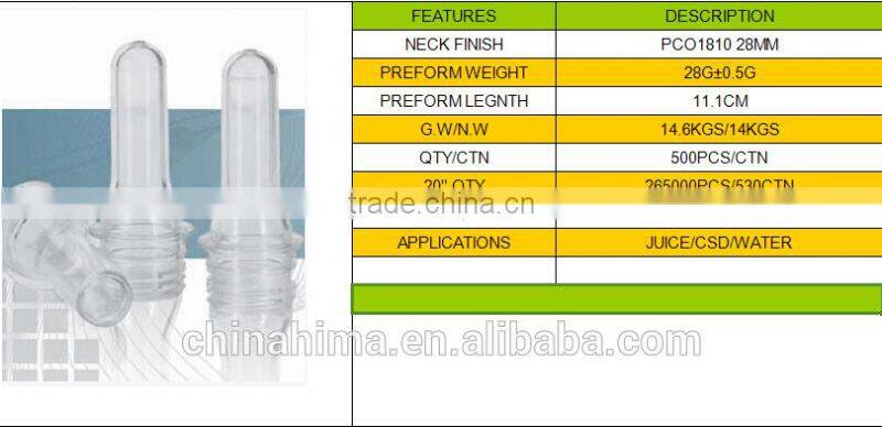 28mm mineral water bottle & juice bottle pet preform