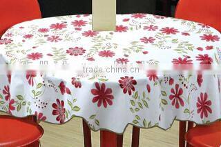 printed 52" round Vinyl table cloth with flannel backing, cheap price and good quality table cover