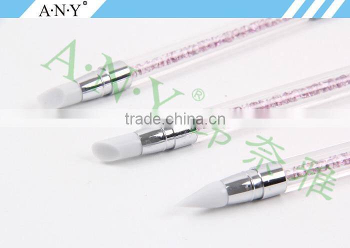 ANY Nail Art Design Beauty Clay Sculpture Rhinstone 3PCS Nail Art Silicone Brush Set