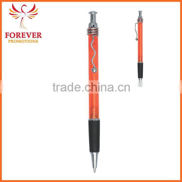 Exhibition Conference Custom Wired Clip Plunger Action Ballpoint Pen With Rubber Grip Ball Pen Supplier