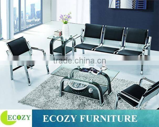 Reception area sofa, commercial leather sofa, steel pipe sofa