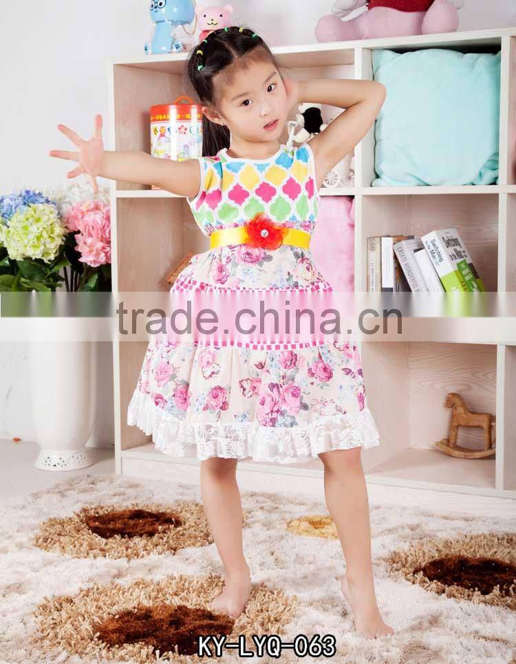 fashion dress for baby girl cotton dress with belt fashion wholesale spring cotton flower baby girl dress