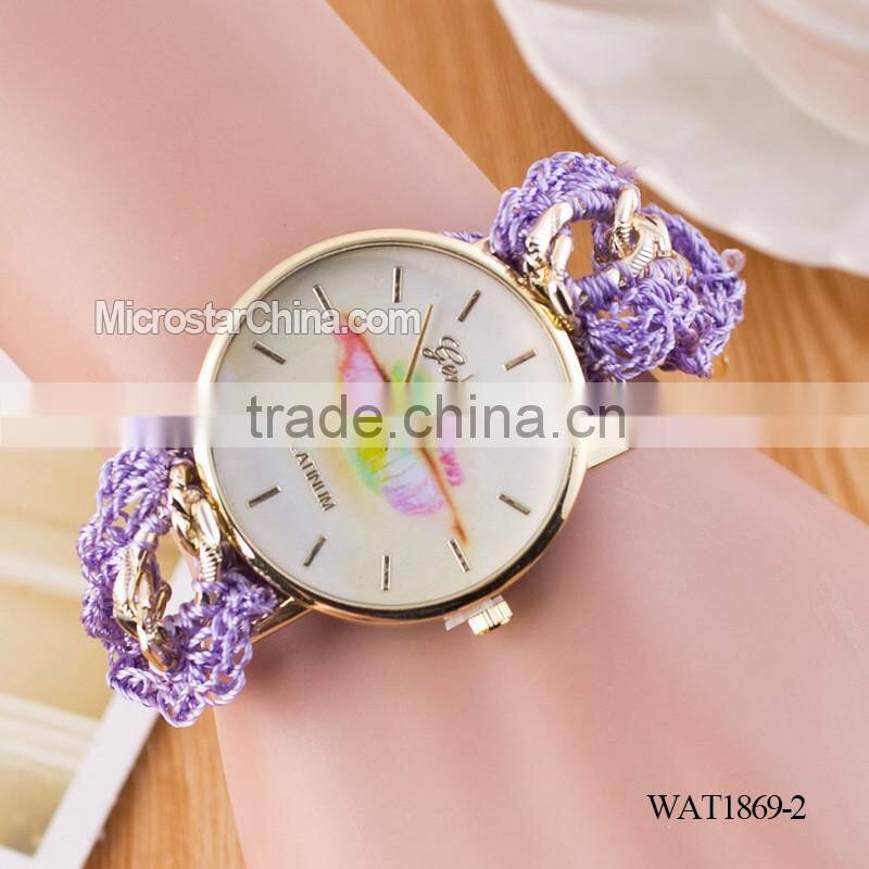 Women New Classic Geneva Ethnic Braided Analog Quartz Chain lips watch strap