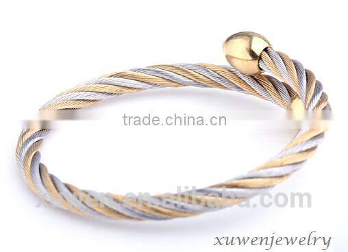 two tone rose gold stainless steel cable wire cuff bracelet