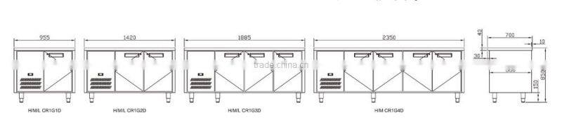 1/1 GN High Temperature 3 Doors Counter Refrigerator