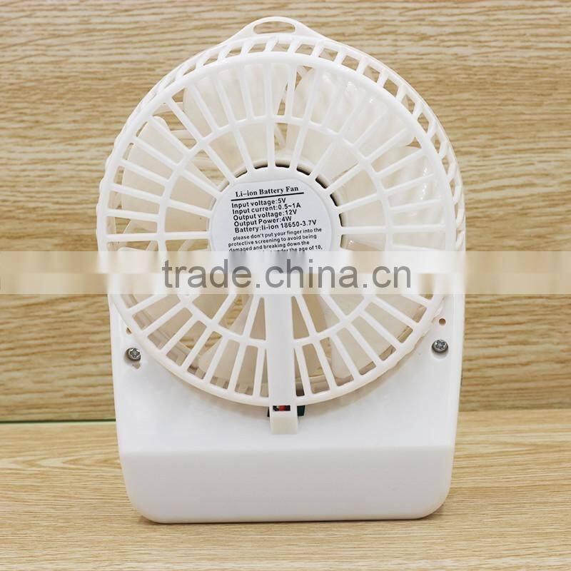Mini 4-inch Vanes 3 Speed Electric fan Rechargeable USB Battery Electric Fan with USB Charge Cable and LED light
