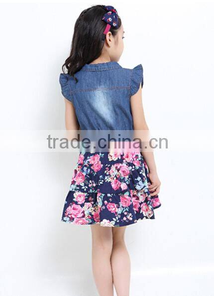 3 colors floral print kids jeans dress