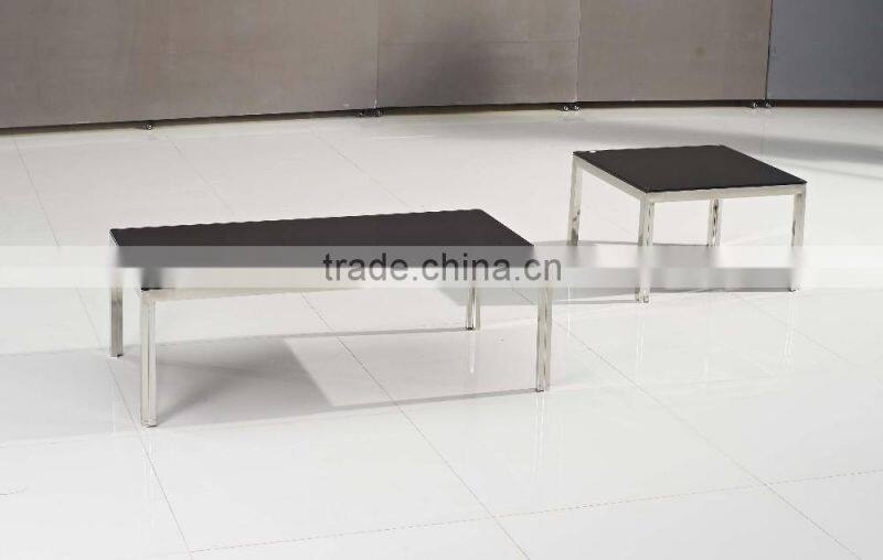 C611B 2016 liansheng best design office glass end table with stainless steel base