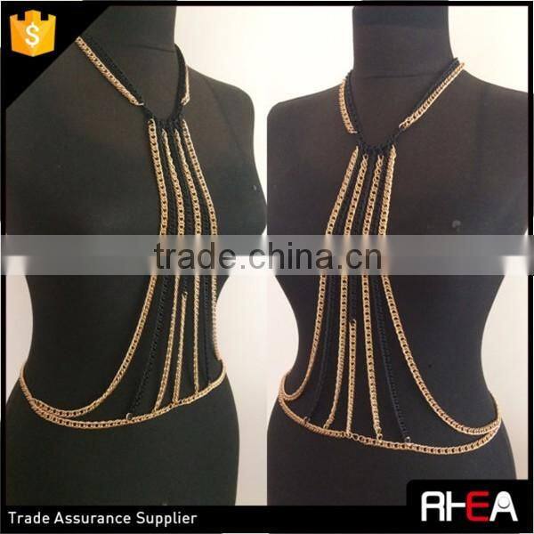 Newest Multi Black and Gold Color Chain Round Choker Body Chain