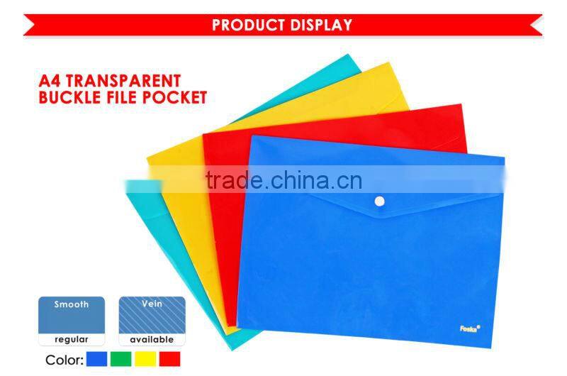 Good quality A4 solid color plastic buckle file pocket