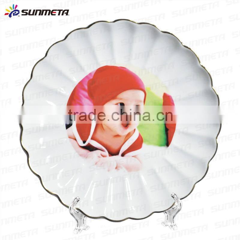 High quality 8" white Sublimation Plates With Gold Rim blank plate ceramic plate