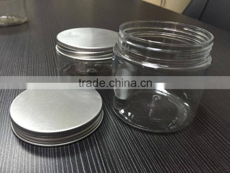 china 250g 300g 400g pet jars with aluminum lid clear pet jar