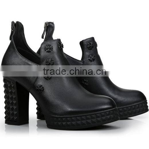 Comfortable chunky heel genuine leather pumps shoes fancy elegant leather ankle boots CP6668