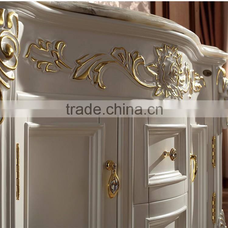 WTS16033 classic luxury 39 inch mirror type white solid wood bathroom cabinet vanity free sample