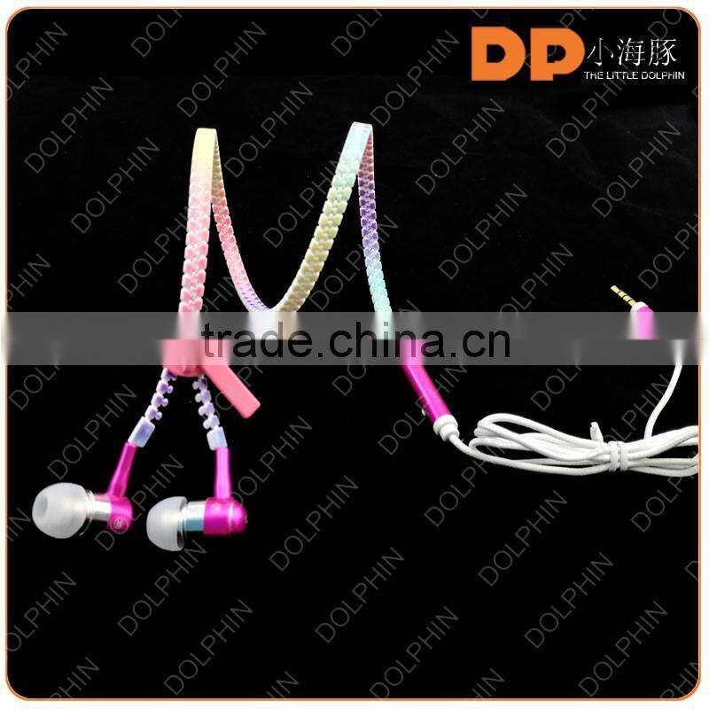 zipper stype glow in the dark metal earphone with microphone