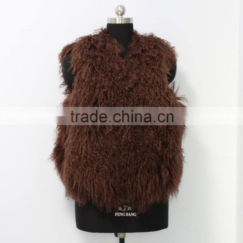 Fashion design Mongolian lamb fur coat genuine women popular Mongolian lamb fur vest