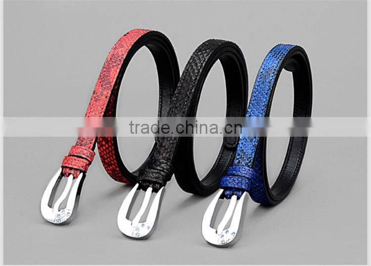 Jranter Colorful Genuine Python Leather Women Belt Stainless Steel Buckle