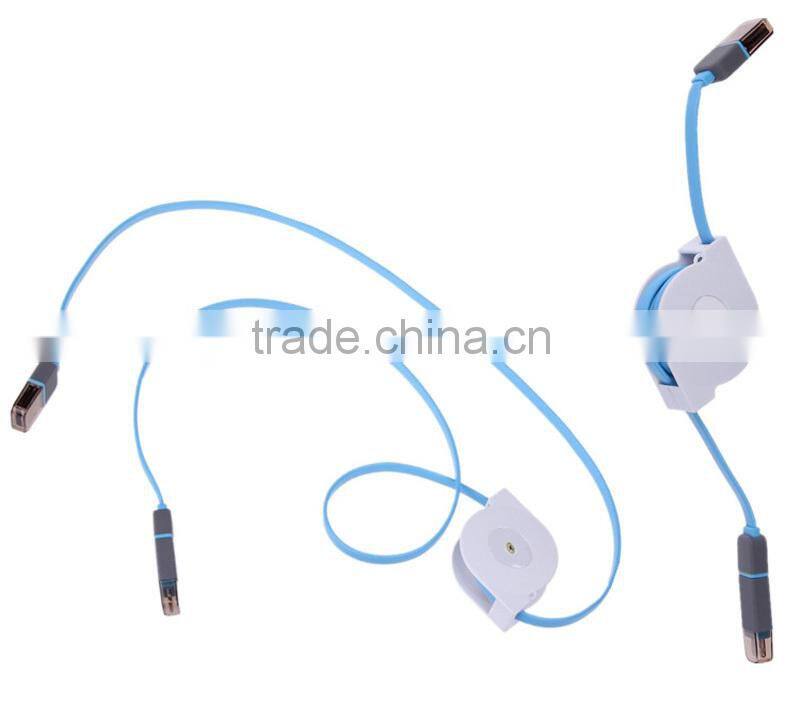 2 in 1 Best Selling High Speed retractable cord reel micro usb charging data cable made in china