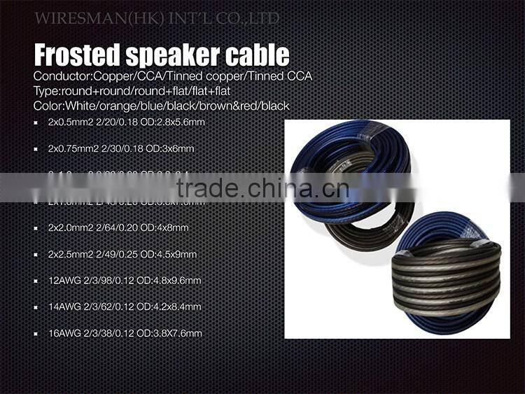 Hot selling Frosted speaker cable Tinned CCA round+flat White Speaker Cable with great price