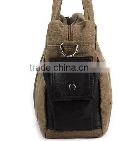 Vintage khaki Canvas tote bag with leather