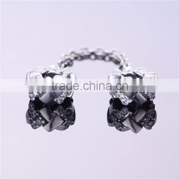 Wholesale Silver Charm Elegance Safety Chain with crystal stone Large hole 925 Sterling silver safety chain DIY Pendant Charm