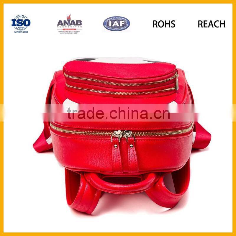 Made in China High Quality Low Price Soft PU Material Girls Red Bag Backpack Leisure Bag