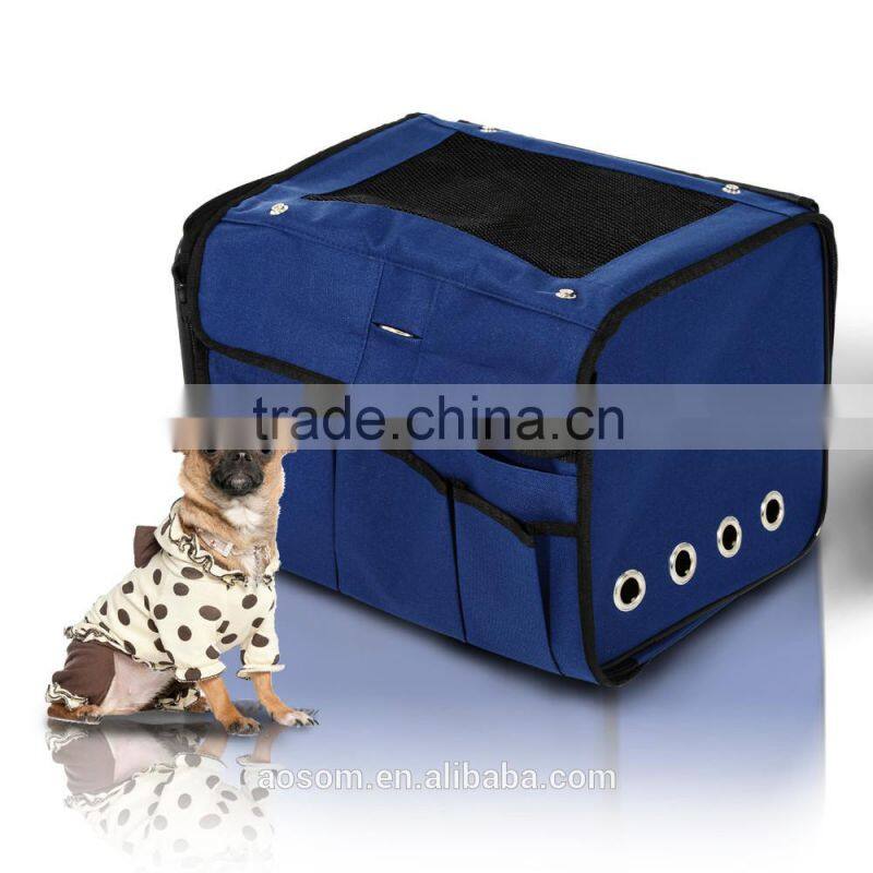 Pawhut Collapsible Folding Soft Portable Pet Crate Carrier - Dark Blue