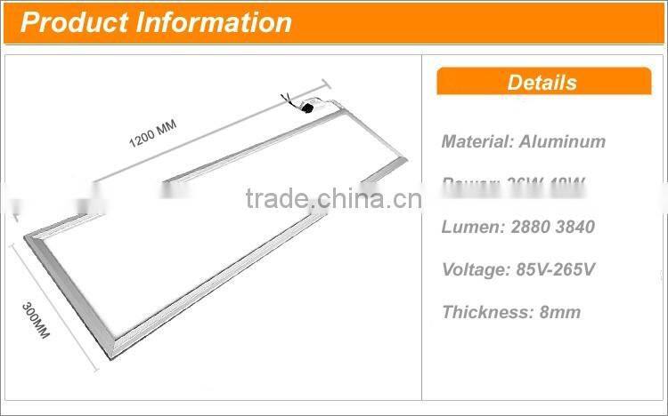 8mm Led Pannel Light Ultra Thin Square Led Panel light 300x1200 36W 48W 72W IP44 IP65 AC 85V 265V