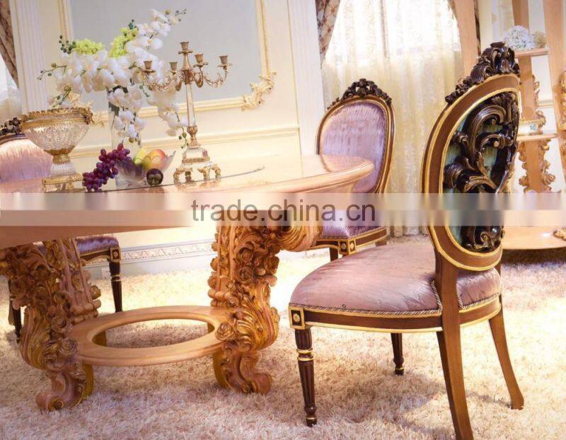 Luxury French Neoclassical Roze Wooden Carving Round Dining Table For 4 People/ European Palace Elegant Dining Room Furniture