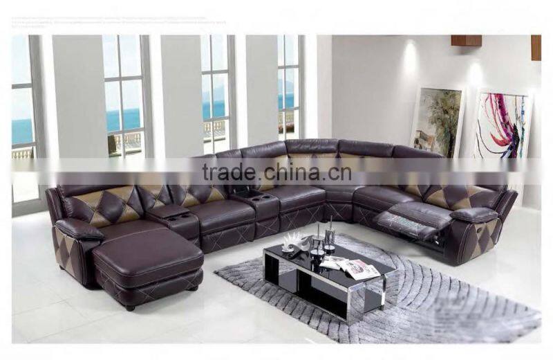 Bisini L Shape Genuine Leather Sofa, L Shape Sofa with Recliner, Modern Recliner Home Sofa Furniture