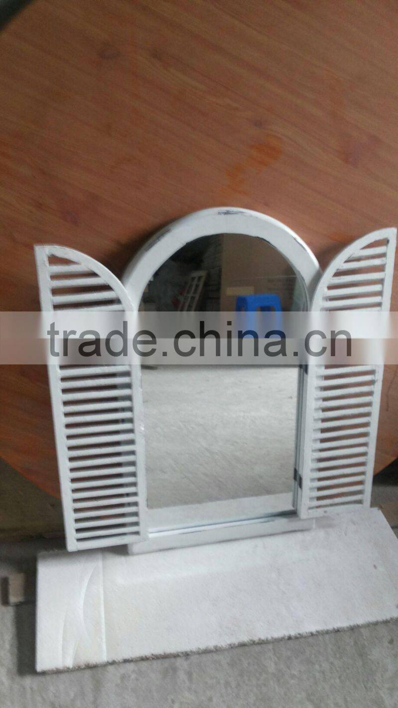 French Shabby Chic Antique Vintage Style White Wall Mirror with Shutters