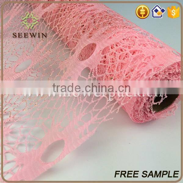 Hot Poly Flower Packing Deco Poly Mesh Roll For Christmas Gift Wrap Sun Flower Gilt Net