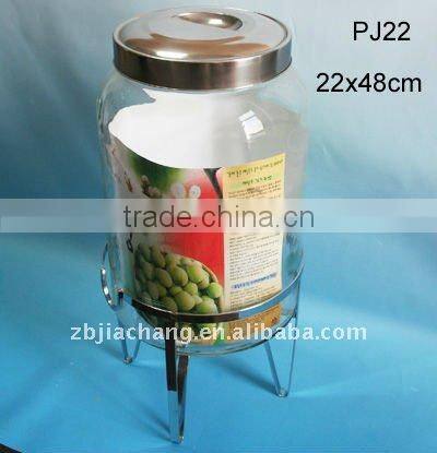 PJ22 clear cylinder glass dispenser with metal stand