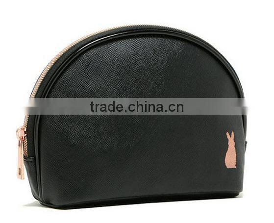 pure colour woman simple black cosmetic bag Pu leather Shell package