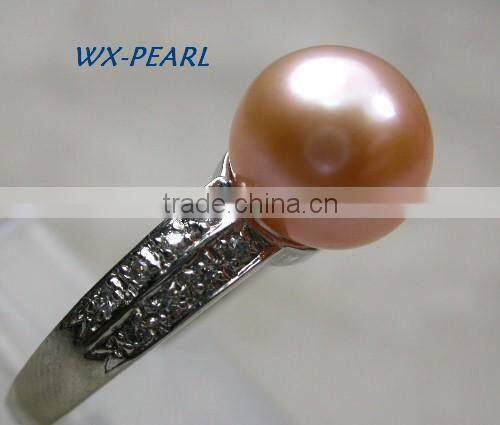 golde pearl silver ring with tahitian pink pearl and diamonds ring