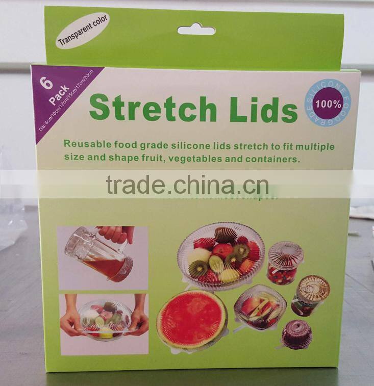 6 packs FDA approved Silicone strech Lids, silicone suction lid