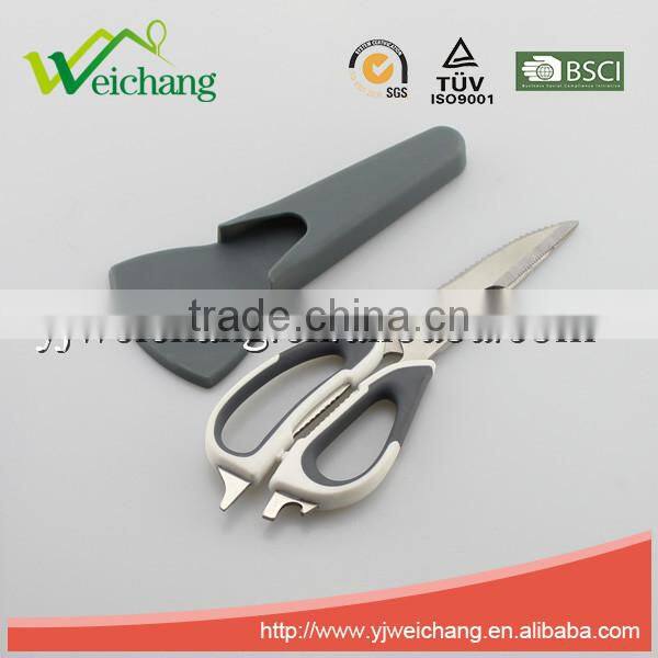 WCSC543 Soft grip Scissors Heavy Duty Checkered Chef Multifunction Kitchen Scissors Shears with holder