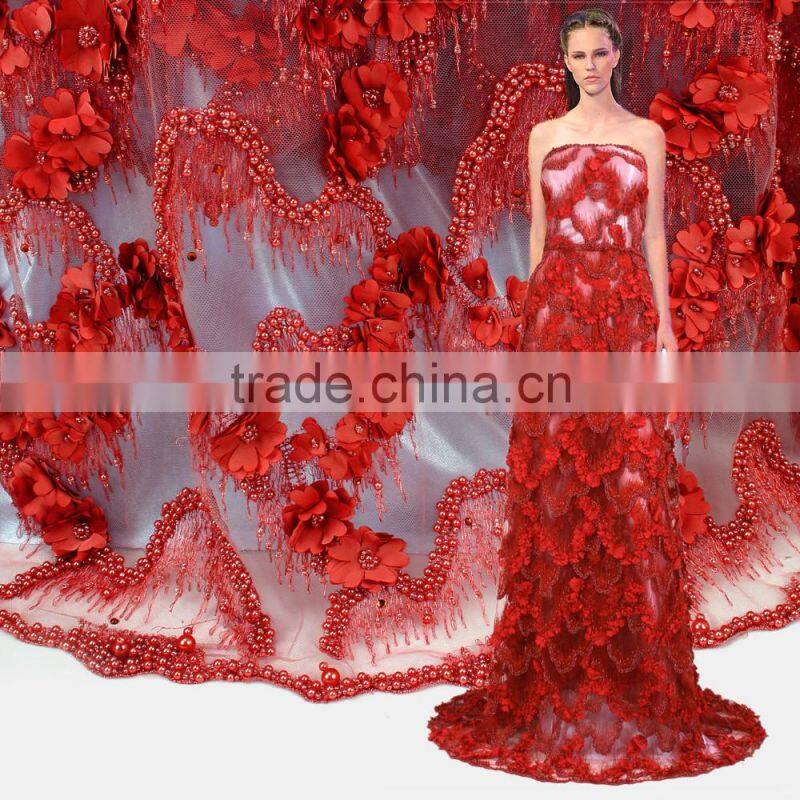 Bestway Unique 3D Handmade French Lace With Beads And Stones FL0255